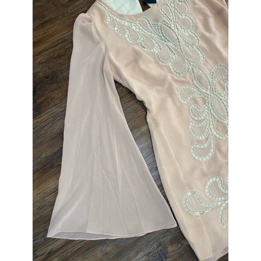 Ark & Co. Anthropologie peach blush embroidered dress tunic sheer bell sleeve - Picture 9 of 15